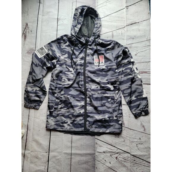 Striker Fifa Soccer Full Zip Windbreaker Adult Small Gray Camo Pockets Hooded - Picture 1 of 8